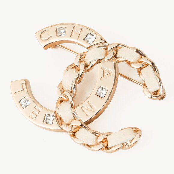 Chanel Half Chain Woven Champagne CC Brooch - Picture 1 of 5